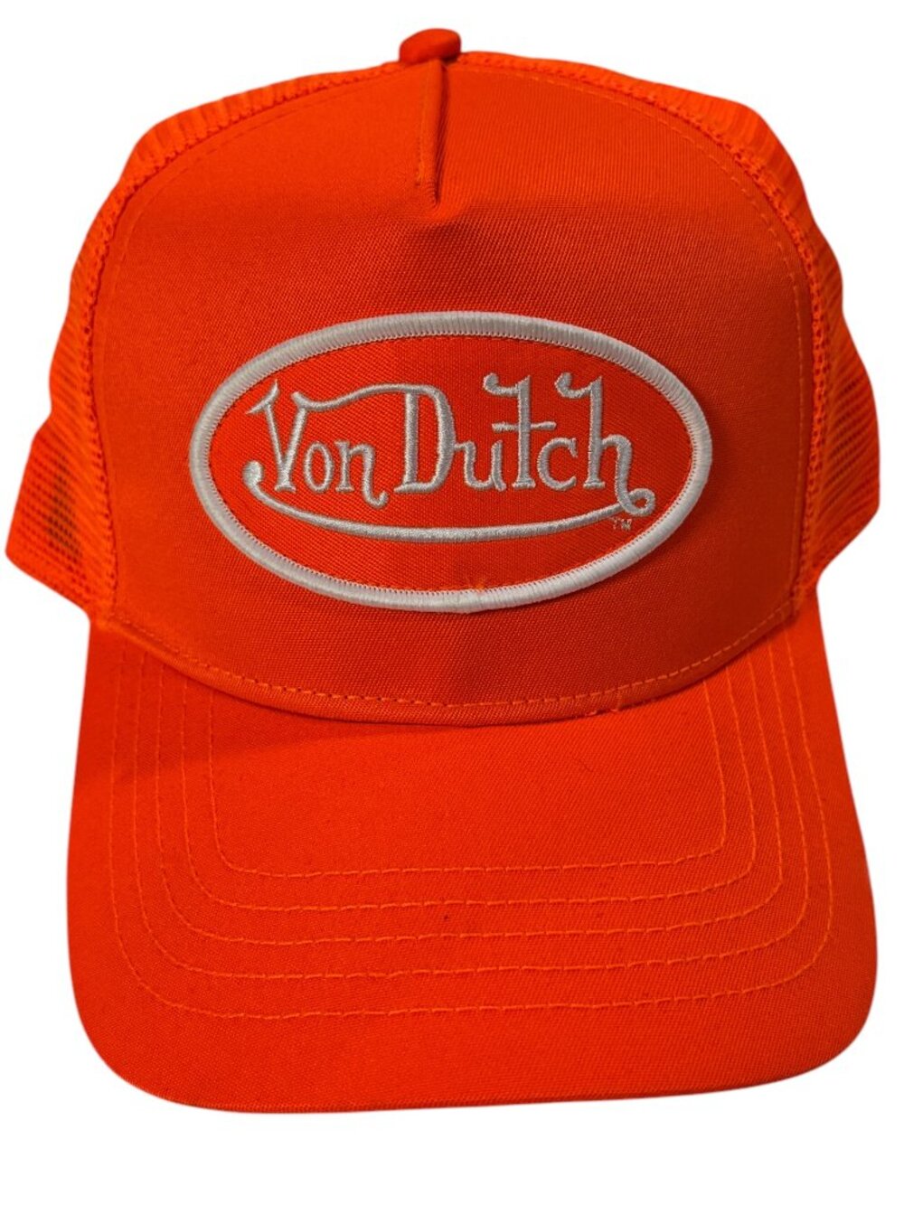 🔥 NWT 🔥 Y2K Life! Von Dutch Neon Orange Trucker Hat 5-Panel Mesh Back Snapback